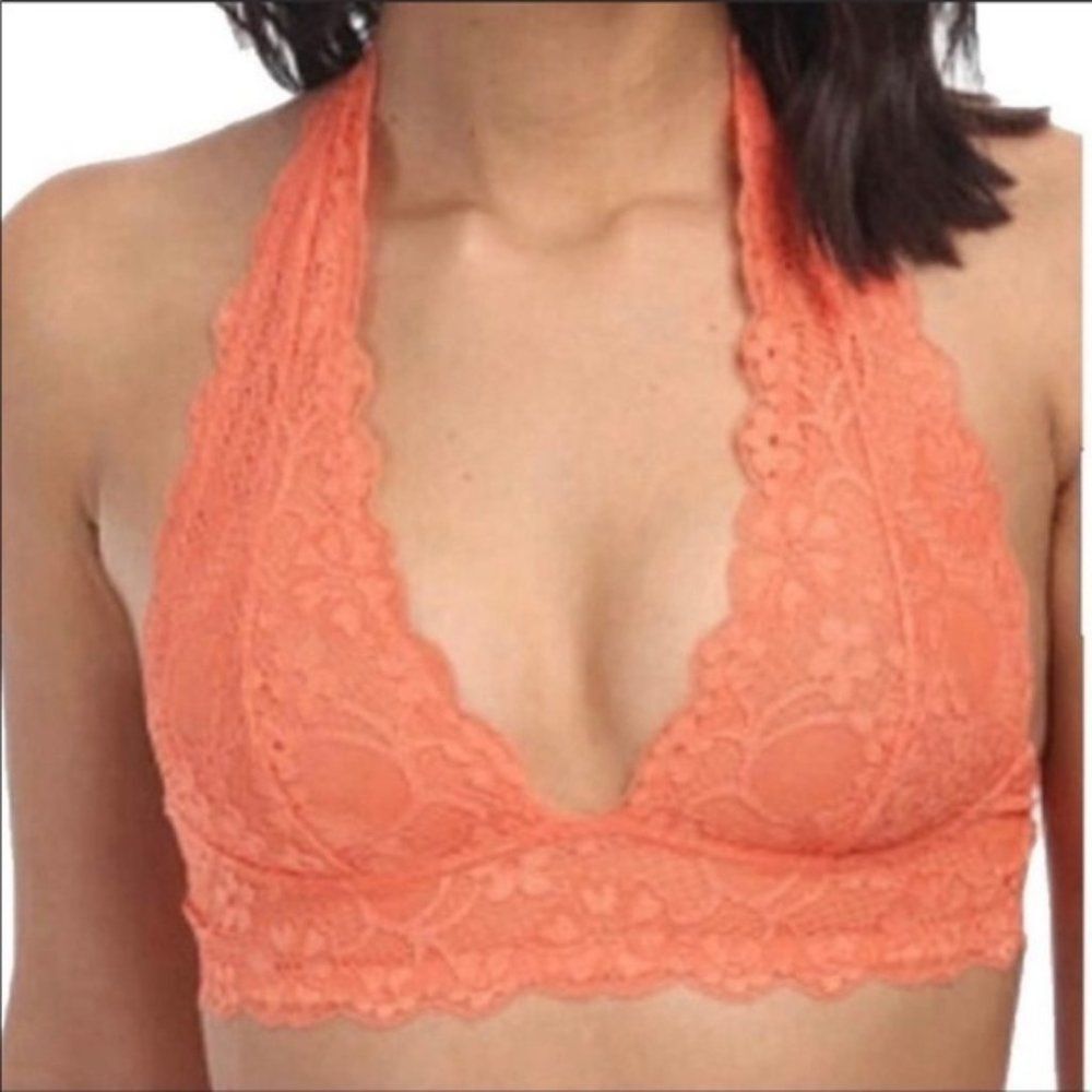 Free People Intimately Gallon Lace Halter Bra Lt Orange Size XS